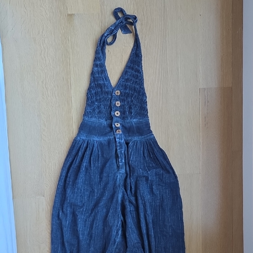 Free People Blue Halter Jumpsuit